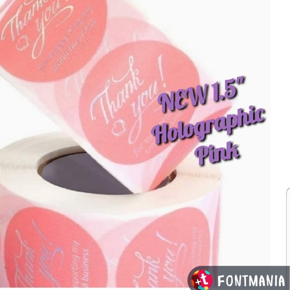 100  1.5-inch Thank You Stickers Pink/White - Picture 5 of 9